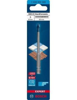 Τρυπάνι Πλακιδίων 5x90 HardCeramic HEX-9 με Εξάγωνο Στέλεχος 1/4'' EXPERT CYL-9 BOSCH 2608900589