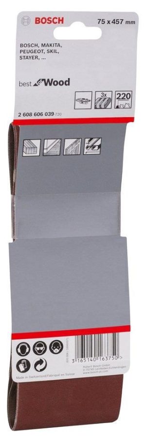 Ταινία Λείανσης Ξύλου Bosch 075Χ457 Κ220 3τεμ. 2608606039