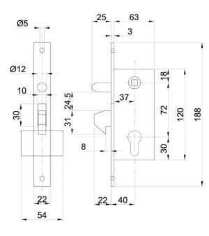 Κλειδαριά Γάντζου 40mm με Κύλινδρο 60mm & Πείρο IBFM 447/40 PB - Image 2