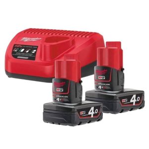 Σετ 2 Μπαταρίες Λιθίου 12V 4Ah με Φορτιστή 12V Milwaukee M12 NRG-402 4933459211
