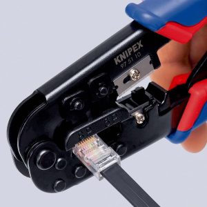 Πρέσα Ακροδεκτών Δικτύου RJ12, RJ11, RJ45 με Απογυμνωτή & Μηχανισμό Καστάνιας (Μήκος 190mm) Knipex 975110 - Image 4