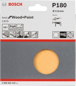 Φύλλα Έκκεντρου 115mm 10τεμ. P180 Bosch 2608605430