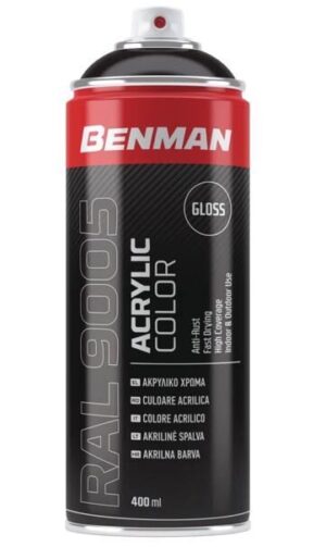 Σπρέι Βαφής Acrylic με Γυαλιστερό Εφέ Jet Black RAL 9005 400ml Benman 28526