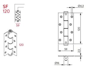Μεντεσές Επαναφοράς Επίπεδος 12Cm X 4,8Cm SF 120 Ασημί Justor 5114.01 - Image 3