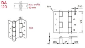 Μεντεσές Διπλής Κίνησης 12Cm X 4Cm Έως 42Kg DA 120 Ασημί Justor 5414.01 - Image 5