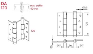 Μεντεσές Διπλής Κίνησης 12Cm X 4Cm Έως 42Kg DA 120 Γαλβανιζέ Justor 5414.08 - Image 4