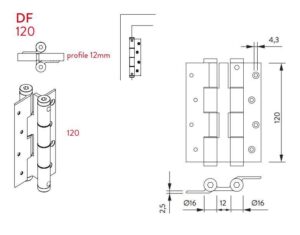 Μεντεσές Διπλής Κίνησης Με Επαναφορά 12Cm X 1,2Cm Έως 55Kg DF 120 GOLD BRASS Justor 6114.04 - Image 4