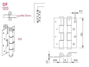 Μεντεσές Διπλής Κίνησης Με Επαναφορά 12Cm X 1,2Cm Έως 55Kg DF 120 Μαύρο Justor 6114.09 - Image 4