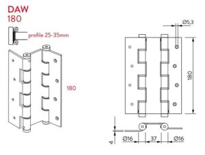 Μεντεσές Διπλής Κίνησης Για Τοίχο 18Cm X 3,5Cm DA W 180 Ασημί Justor 6914.01 - Image 4