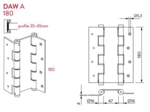 Μεντεσές Διπλής Κίνησης Για Τοίχο 18Cm X 4,5Cm DA W 180 A Ασημί Justor 6934.01 - Image 4