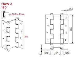 Μεντεσές Διπλής Κίνησης Για Τοίχο 18Cm X 4,5Cm DA W 180 A Μαύρο Justor 6934.09 - Image 4