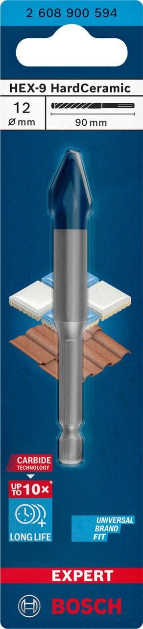 Τρυπάνι Πλακιδίων 12x90 HardCeramic HEX-9 με Εξάγωνο Στέλεχος 1/4'' EXPERT CYL-9 BOSCH 2608900594