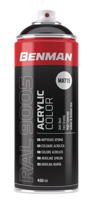 Σπρέι Βαφής Acrylic MAT Jet Black RAL 9005 400ml Benman 28528