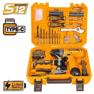 Σετ Δραπανοκατσάβιδο Μπαταρίας 12V (1x1.5Ah) & Εργαλεία Χειρός 89 Τεμαχίων INGCO HKTHP10891