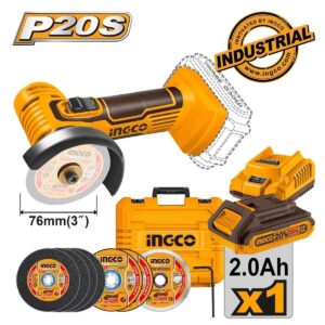 Γωνιακός Τροχός Μπαταρίας 20V 76mm Ingco CAGLI76012 (1x2Ah) Βαλίτσα