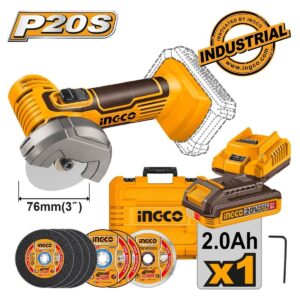 Μίνι Τροχός Κοπής Μπαταρίας 76mm 20V Li-Ion 2x 2Ah Ingco CAGLI76012E