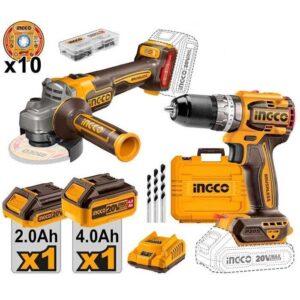 Σετ Γωνιακός Τροχός & Δραπανοκατσάβιδο Brushless 20V με 2 Μπαταρίες 4Ah-2Ah και Θήκη Ingco CKLI20273E