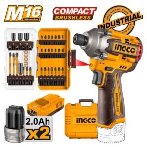 Κατσαβίδι Παλμικό Brushless Compact 16V 2x2Ah Li-Ion 170Nm+Μύτες Impact Σετ 31pcs Ingco COSLI241083E