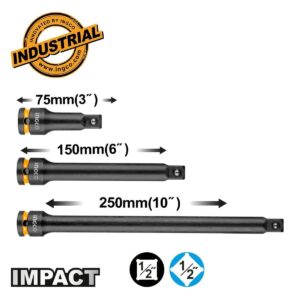 Προεκτάσεις για Καρυδάκια Impact-Αέρος 1/2" Σετ 3 τεμ. (75-150-250mm) Ingco HKISEB12031