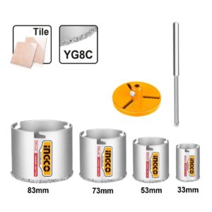Ποτηροτρύπανα Carbide Για Πλακάκια & Κεραμικά 33mm – 83mm 6Τεμ. Ingco HSB4061